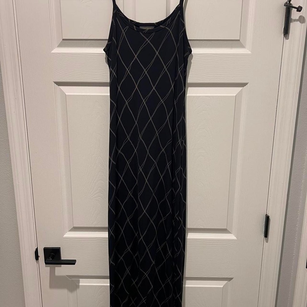 Vintage Banana Republic 90s Black Diamond Grid Maxi Dress Medium